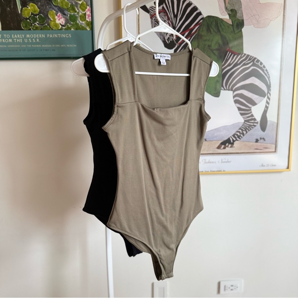Bundle 2-Pack Set And Now This Square Neck Bodysuits in Khaki Green and Black